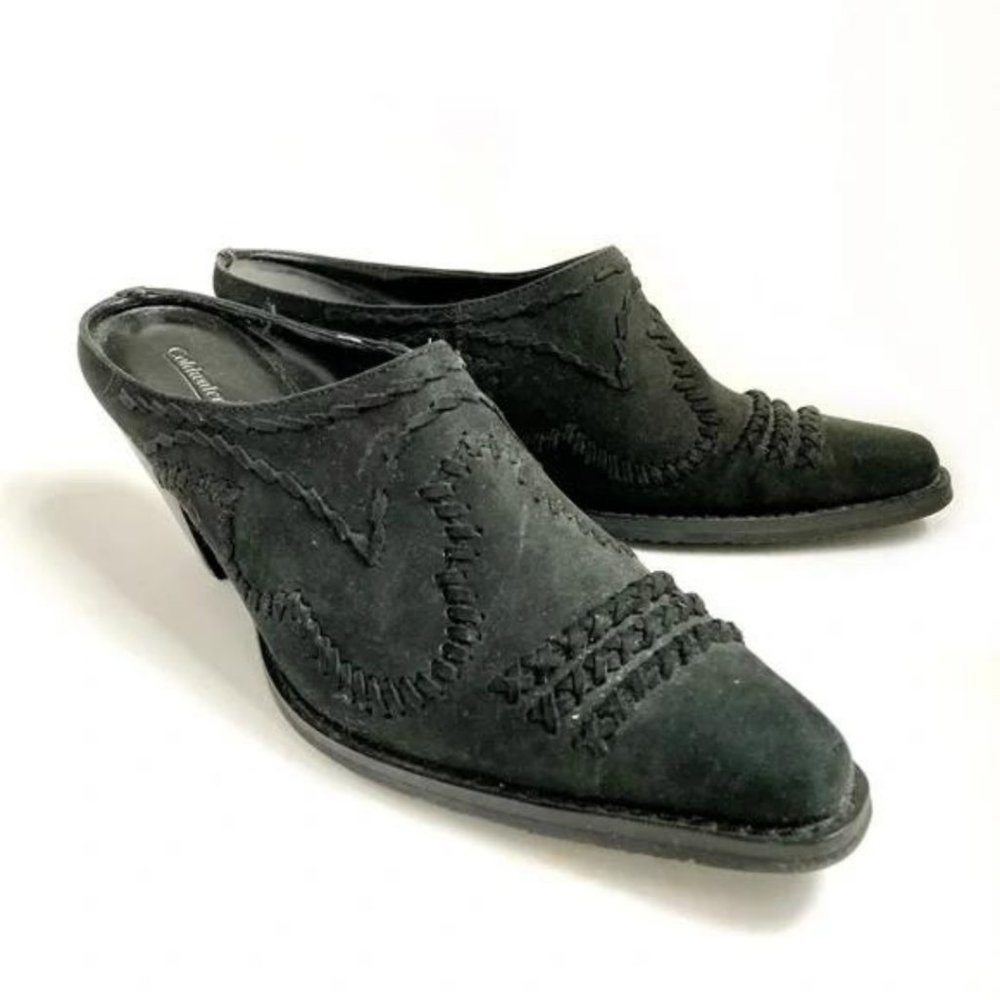 Vintage Western Coldwater Creek Tan Embroidered Pointed Toe Mules